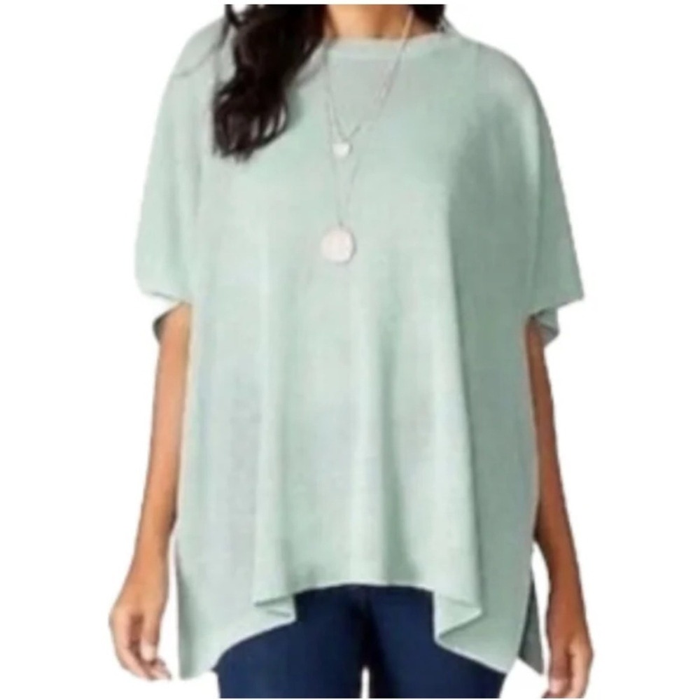 J Jill Linen Sweater Women's Kimono Sleeve Poncho Casual Sweaters One Size Green